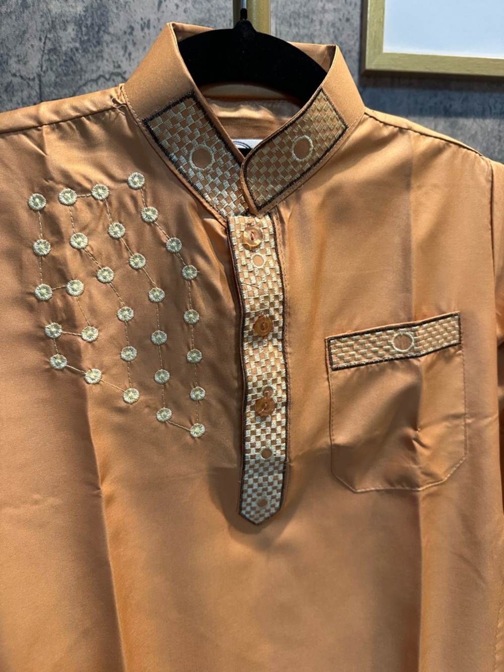 Boys Golden Tan Focha Embroidered Salwar Kameez